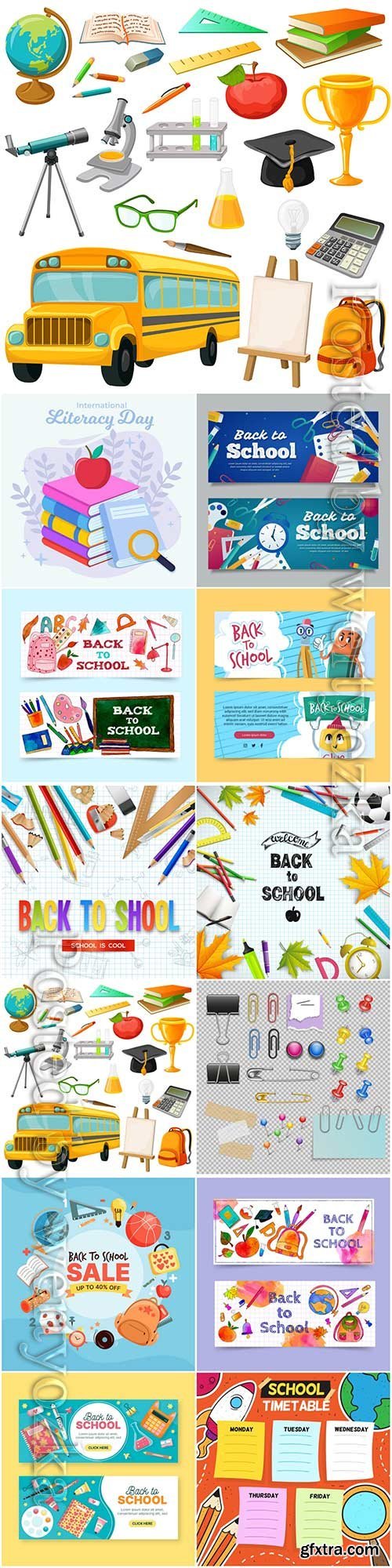 School set and stationery vector illustration