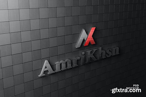 Realistic company glass logo on wall mockup N8KQFVN