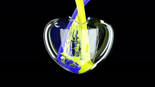 Videohive - Yellow Blue Liquid Mix on Glass Heart Love Concept - 33237978 - 33237978