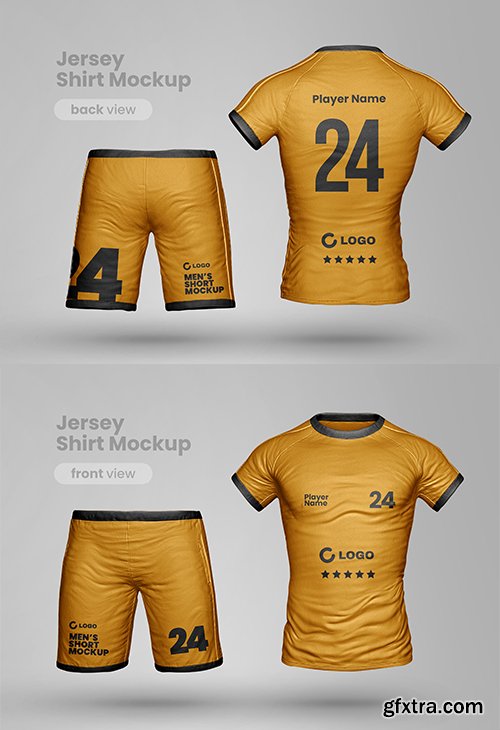 Realistic sportwear mockup with shorts and t shirt fullbody