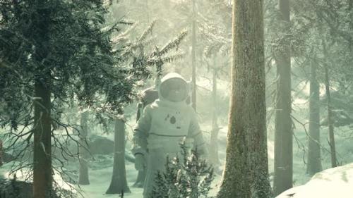 Videohive - Astronaut Exploring Forest in Snow - 33259668 - 33259668