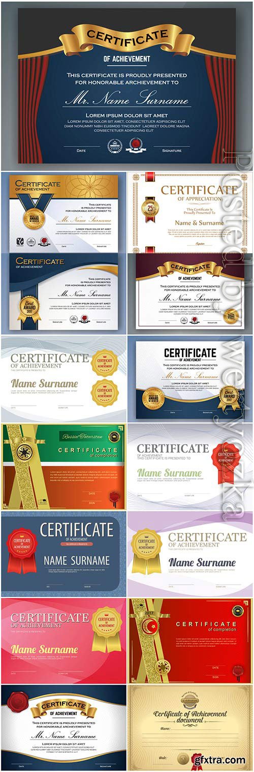 Horizontal colored diplomas and certificates in vector