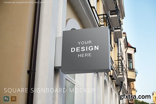 Square Signboard Real Street Logo Mockup 8D7VGYU