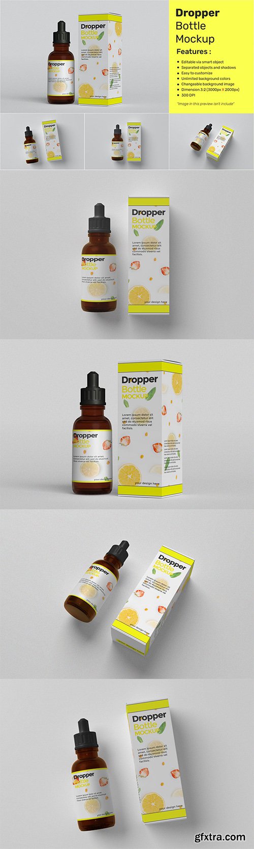 Drop Bottle Mockup with Box Package FHQM7U2