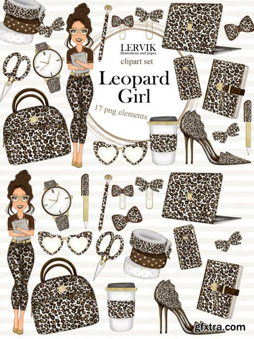 Girl Planner - Clipart Set- Leopard Print Graphic