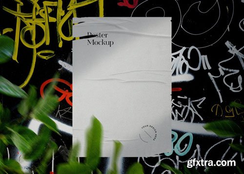 Ripped Poster PSD Mockup Template on Graffiti Wall