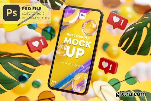 Phone Mockup Summer Yellow Tropical Concept 3D