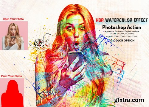 CreativeMarket - HDR Watercolor Effect PS Action 6032596