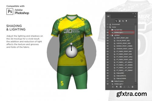 CreativeMarket - 3D Soccer Jersey V-Neck Kit Mockup 6198334