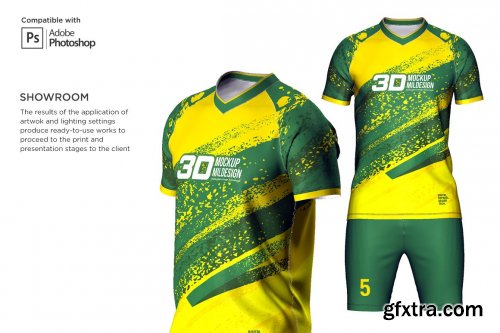 CreativeMarket - 3D Soccer Jersey V-Neck Kit Mockup 6198334