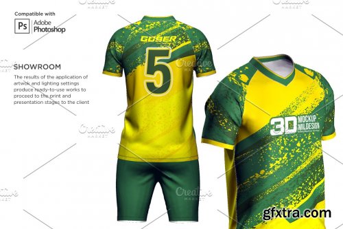 CreativeMarket - 3D Soccer Jersey V-Neck Kit Mockup 6198334