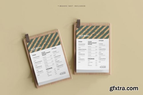 A4 size food menu on a wooden board mockup