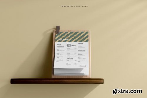 A4 size food menu on a wooden board mockup