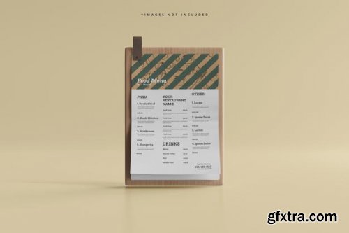 A4 size food menu on a wooden board mockup