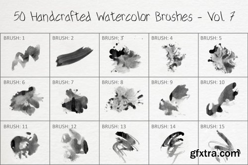 CreativeMarket - 50 Handcrafted Watercolor Brushes - Vol. 7 6258384