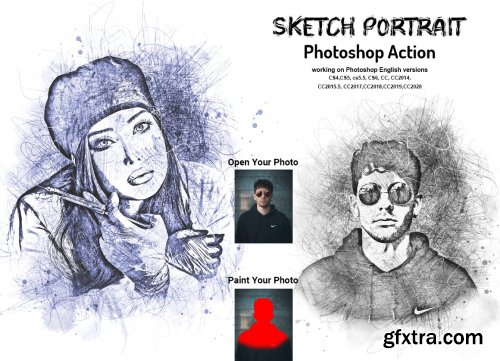 CreativeMarket - Sketch Portrait Photoshop Action V-2 6249832