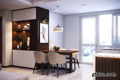 Interior Kitchen – Livingroom Scene By Vu Duc Thien