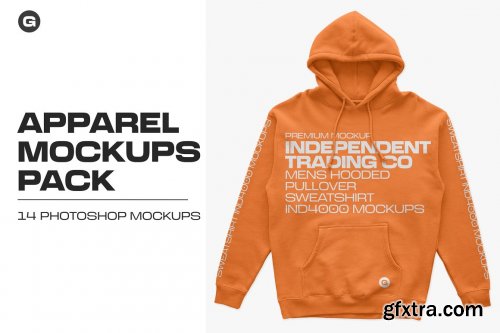 CreativeMarket - IND4000 Hooded Pullover Mockups 6236926