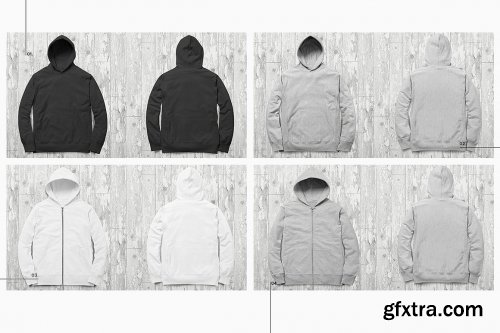 CreativeMarket - Zip Up Hoodie Tee Mockup Set 6169839