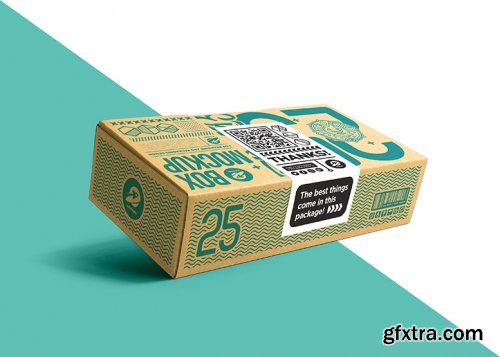 Packaging cardboard box with sticker label mockup