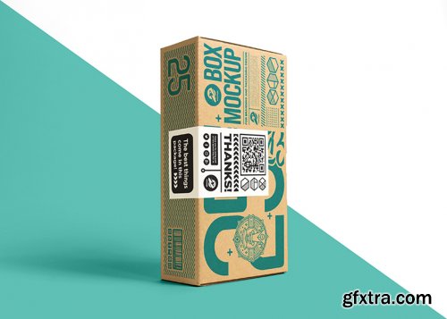 Packaging cardboard box with sticker label mockup