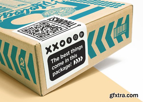 Packaging cardboard box with sticker label mockup