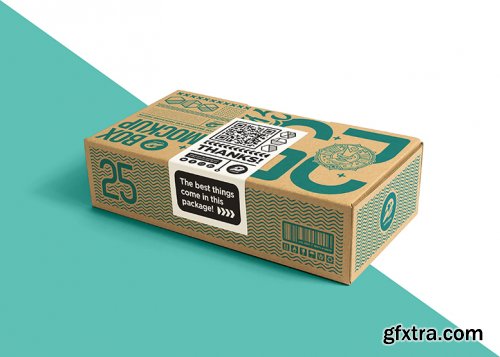 Packaging cardboard box with sticker label mockup