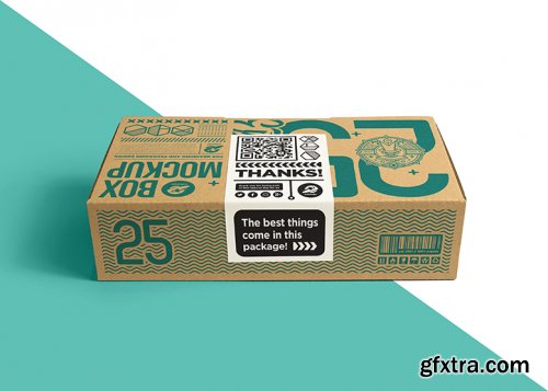 Packaging cardboard box with sticker label mockup