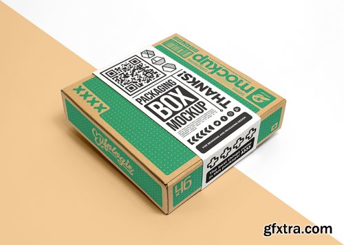 Packaging cardboard box with sticker label mockup 2