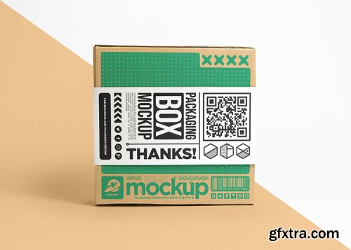 Packaging cardboard box with sticker label mockup 2