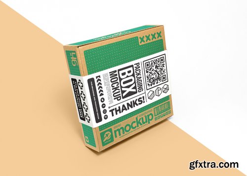 Packaging cardboard box with sticker label mockup 2