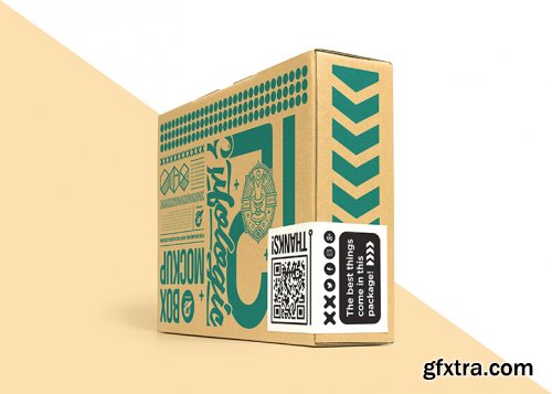 Packaging cardboard box with sticker label mockup 2