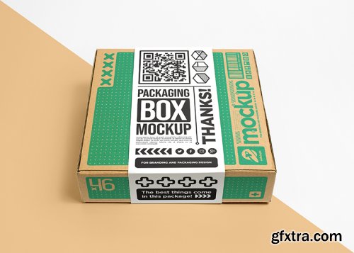 Packaging cardboard box with sticker label mockup 2