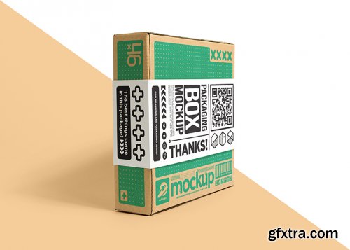 Packaging cardboard box with sticker label mockup 2