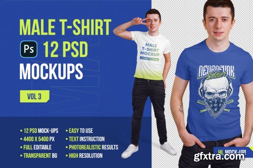 CreativeMarket - Male T-Shirt PSD Mockups Vol3 5751739