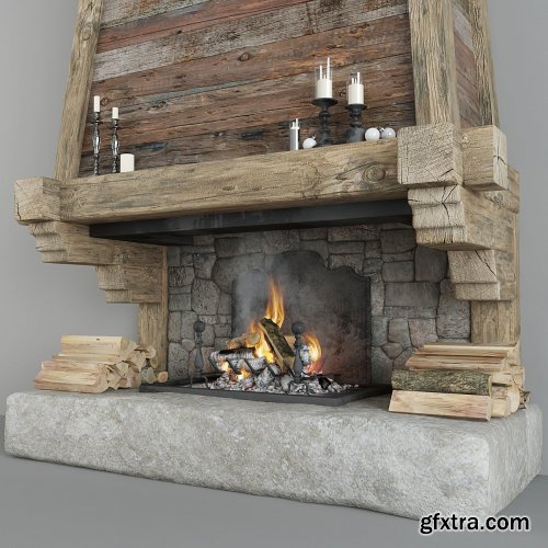 Fireplace and decor 3D model