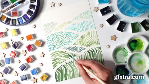  Watercolor Fun: Relax with Simple Patterned Landscapes