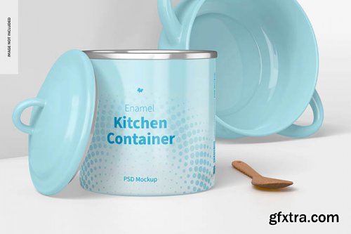 Enamel kitchen containers mockup