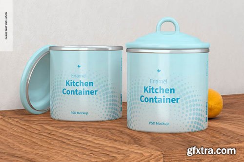 Enamel kitchen containers mockup