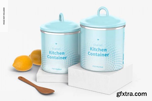 Enamel kitchen containers mockup