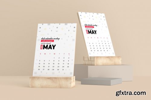 CreativeMarket - Desk Calendar With Wood Stand Mockup 5871788