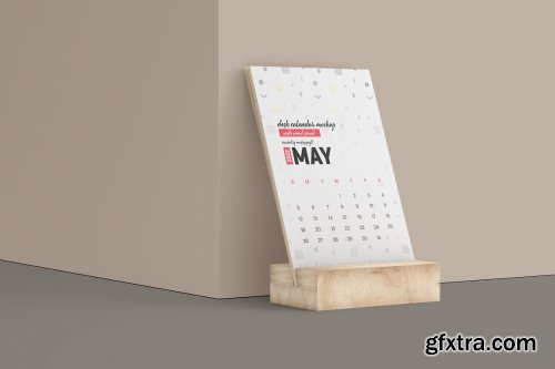 CreativeMarket - Desk Calendar With Wood Stand Mockup 5871788