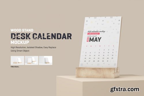 CreativeMarket - Desk Calendar With Wood Stand Mockup 5871788