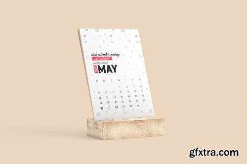 CreativeMarket - Desk Calendar With Wood Stand Mockup 5871788