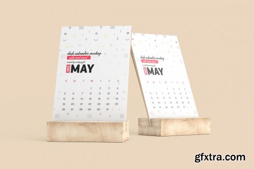 CreativeMarket - Desk Calendar With Wood Stand Mockup 5871788