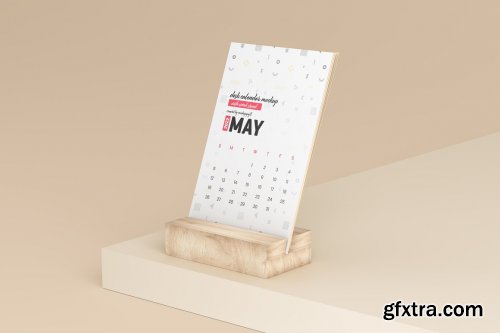 CreativeMarket - Desk Calendar With Wood Stand Mockup 5871788