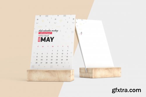 CreativeMarket - Desk Calendar With Wood Stand Mockup 5871788