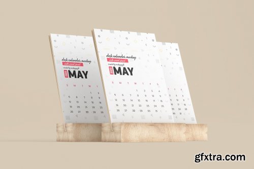 CreativeMarket - Desk Calendar With Wood Stand Mockup 5871788