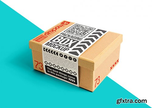 Packaging cardboard box with sticker mockup