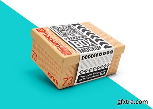 Packaging cardboard box with sticker mockup